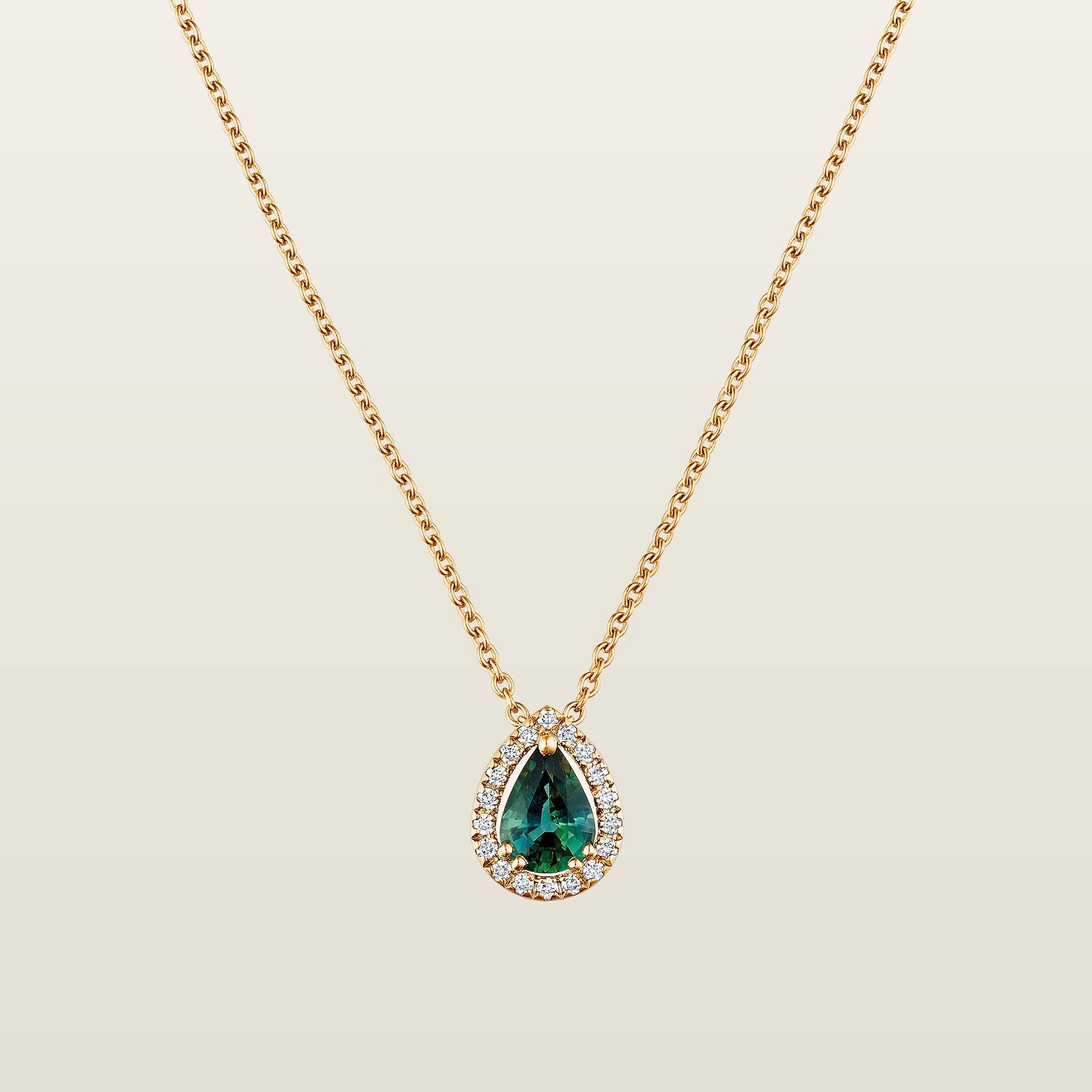 Anaïs 1840Pendentif, or, saphir vert taille poire, diamants - CAL