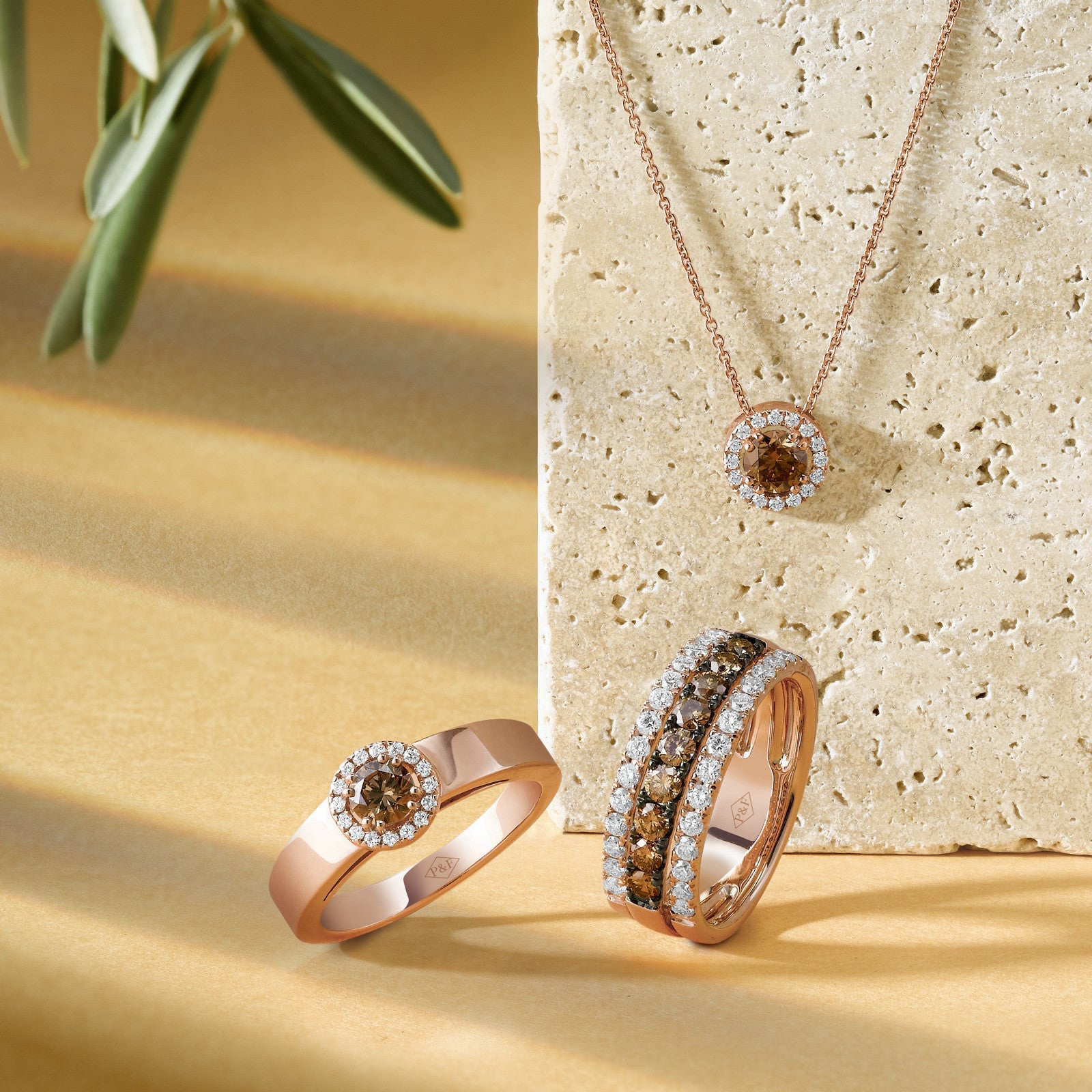 Anaïs rubanBague, or rose, diamant cognac, diamants - CAL