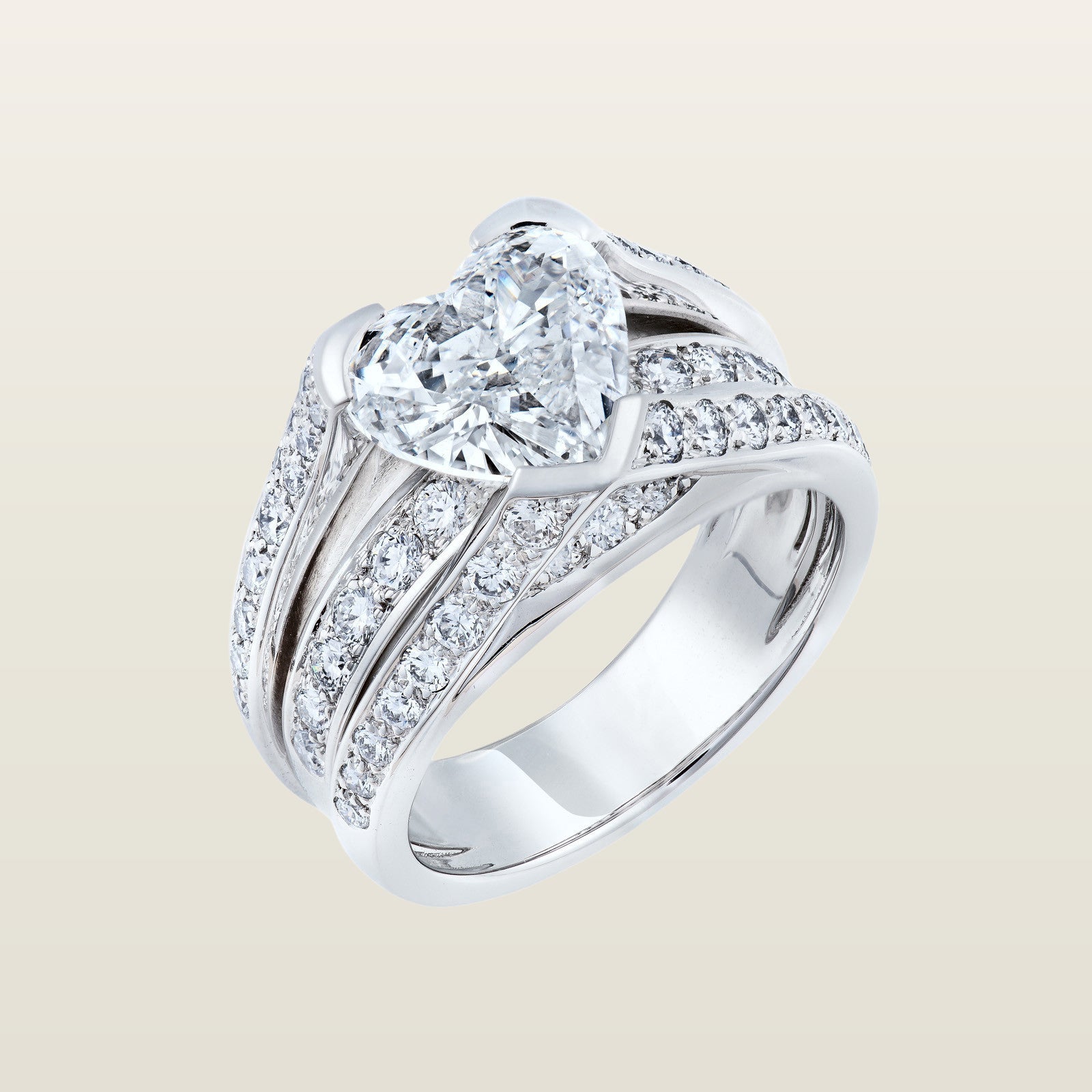 JubiléBague, or blanc, diamant coeur, diamants - PF