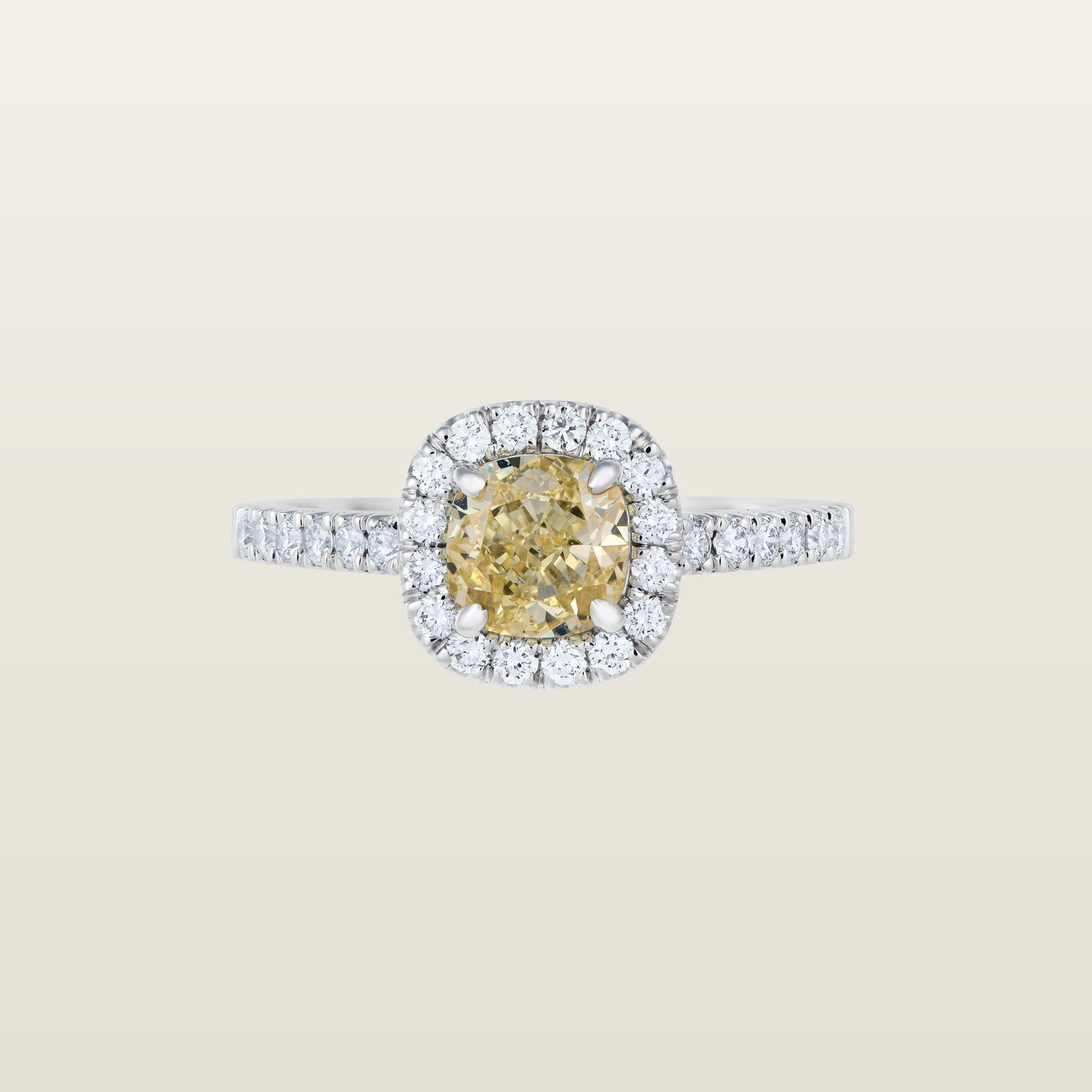Anaïs 1840Solitaire, or blanc, diamant fancy yellow taille coussin, diamants - PF