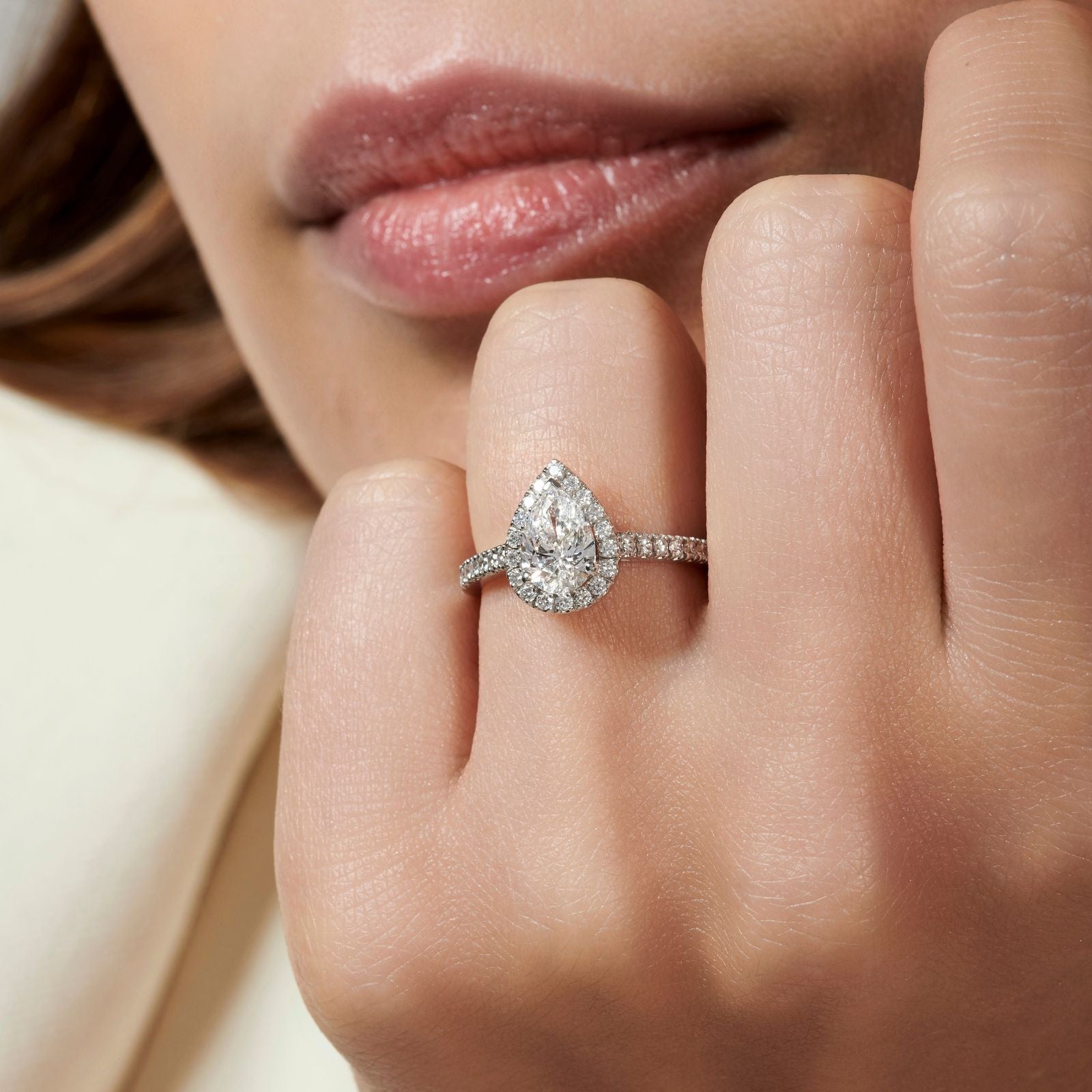 Anaïs 1840Solitaire, or blanc, diamant taille poire, diamants - PF