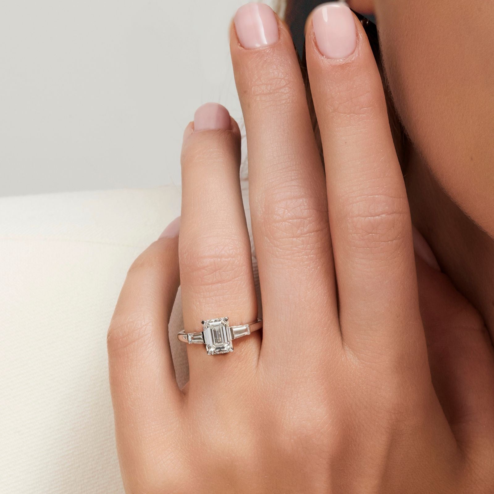 BambouSolitaire, or blanc, diamant taille émeraude  - PF