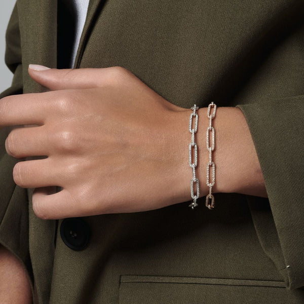 Maille FigaroBracelet, or, diamants - VEND
