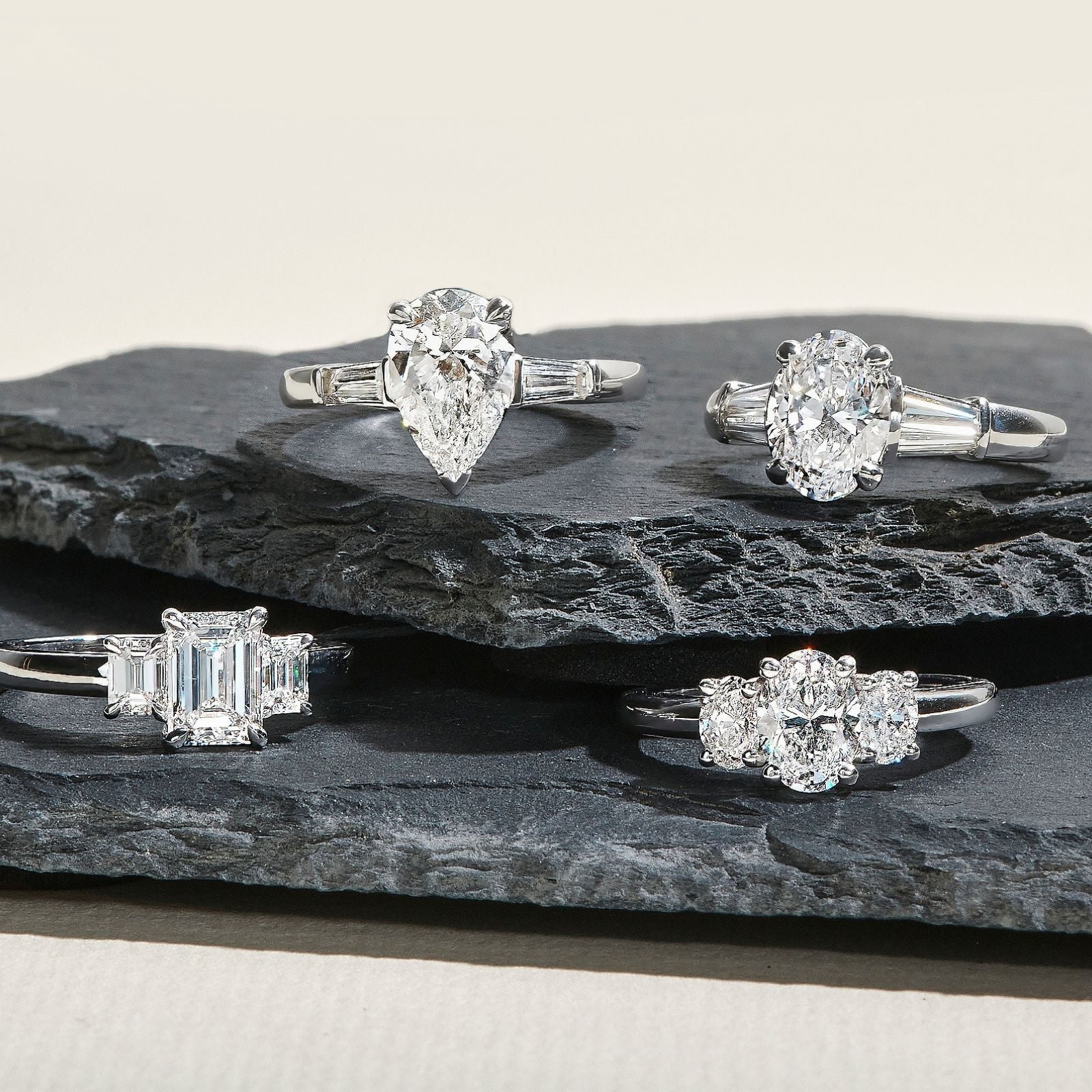 TrilogieBague, or blanc, diamant taille émeraude, diamants - PF