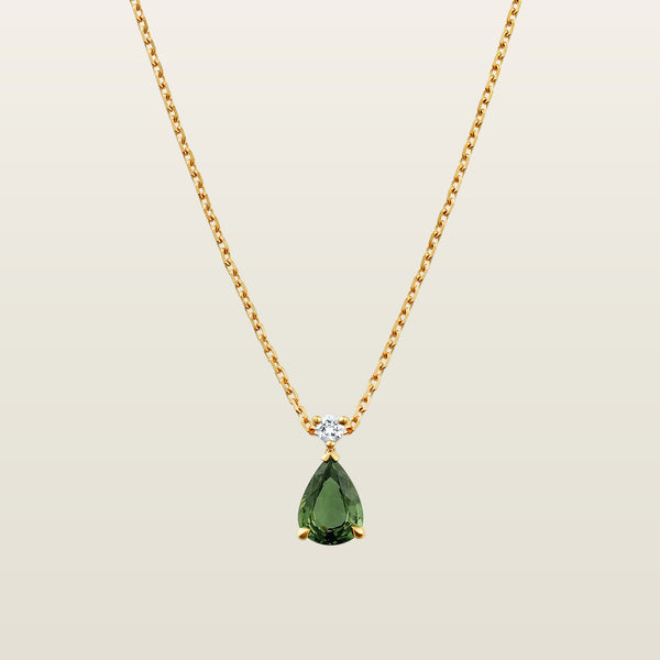 ÉternitéPendentif, or, saphir vert taille poire, diamant - CAL