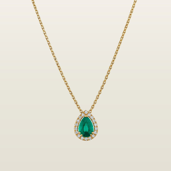 Anaïs 1840Pendentif, or, émeraude taille poire, diamants - CAL