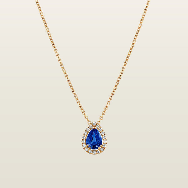 Anaïs 1840Pendentif, or blanc, saphir taille poire, diamants - CAL