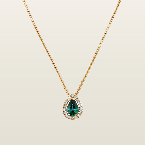 Anaïs 1840Pendentif, or, saphir vert taille poire, diamants - CAL