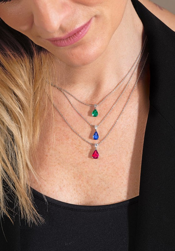 Poire Inversée RubisPendentif, or blanc, rubis taille poire, diamant - PF