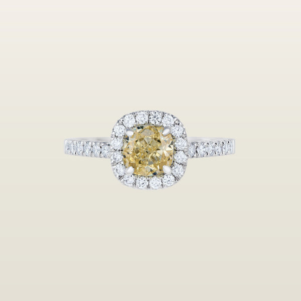Anaïs 1840Solitaire, or blanc, diamant fancy yellow taille coussin, diamants - PF