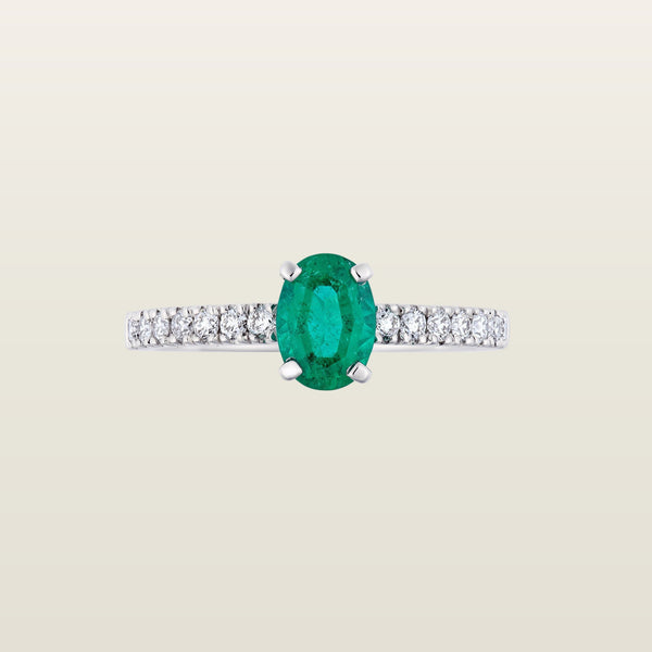 DéliceBague, or blanc, émeraude taille ovale, diamants - PF