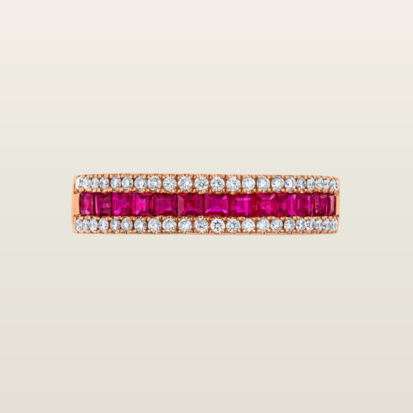 Bague Cassiopée rubis et diamantsBague, or rose, rubis, diamants - VEND