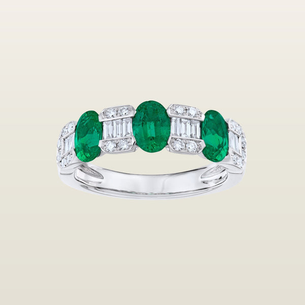 Belle ÉpoqueBague, or blanc, émeraudes, diamants  - TPO