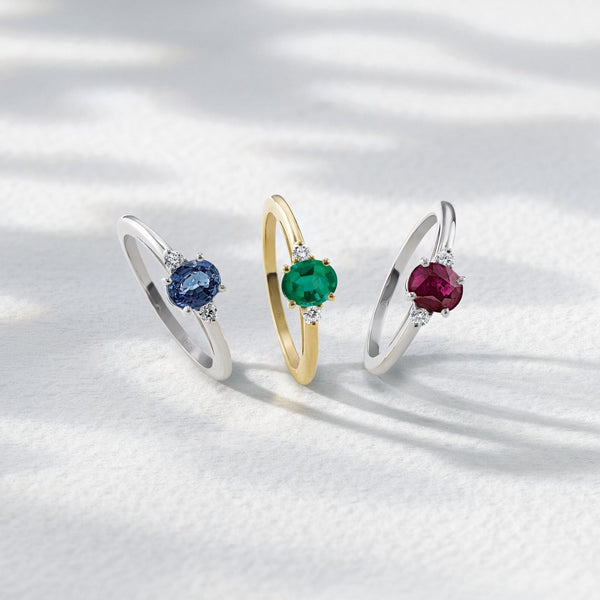 AlmaBague, or blanc, saphir taille ovale, diamants - CAL