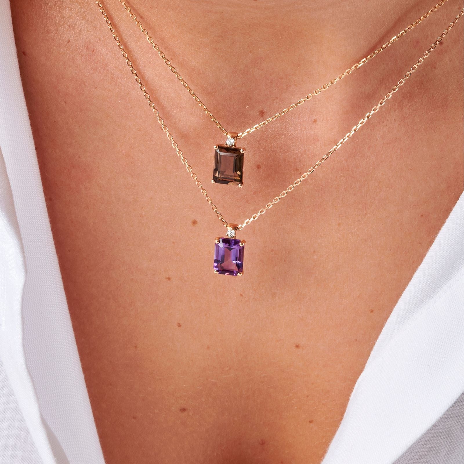 ManhattanPendentif, or rose, quartz fumé, diamant - BOL