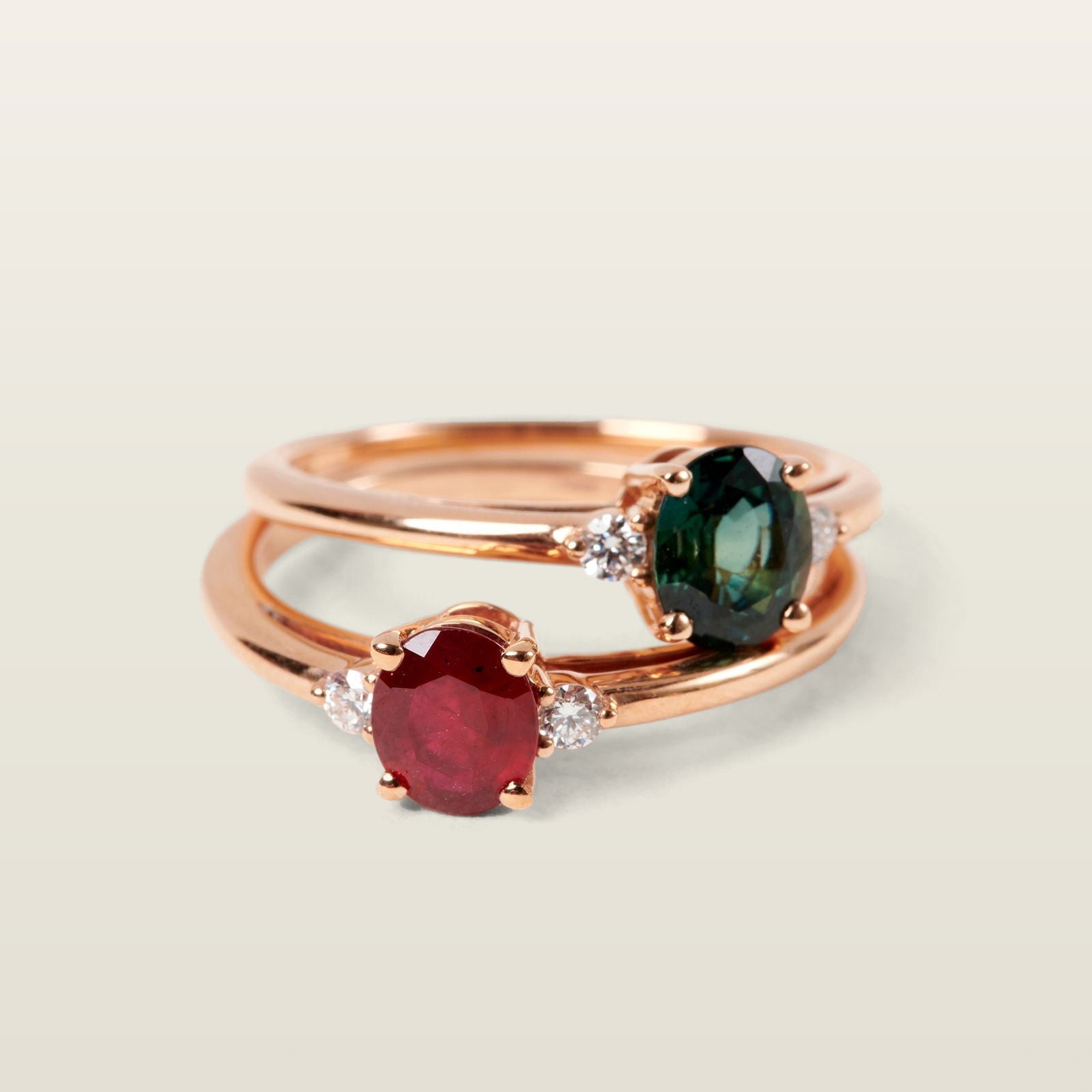 AlmaBague, or, saphir vert taille ovale, diamants - CAL