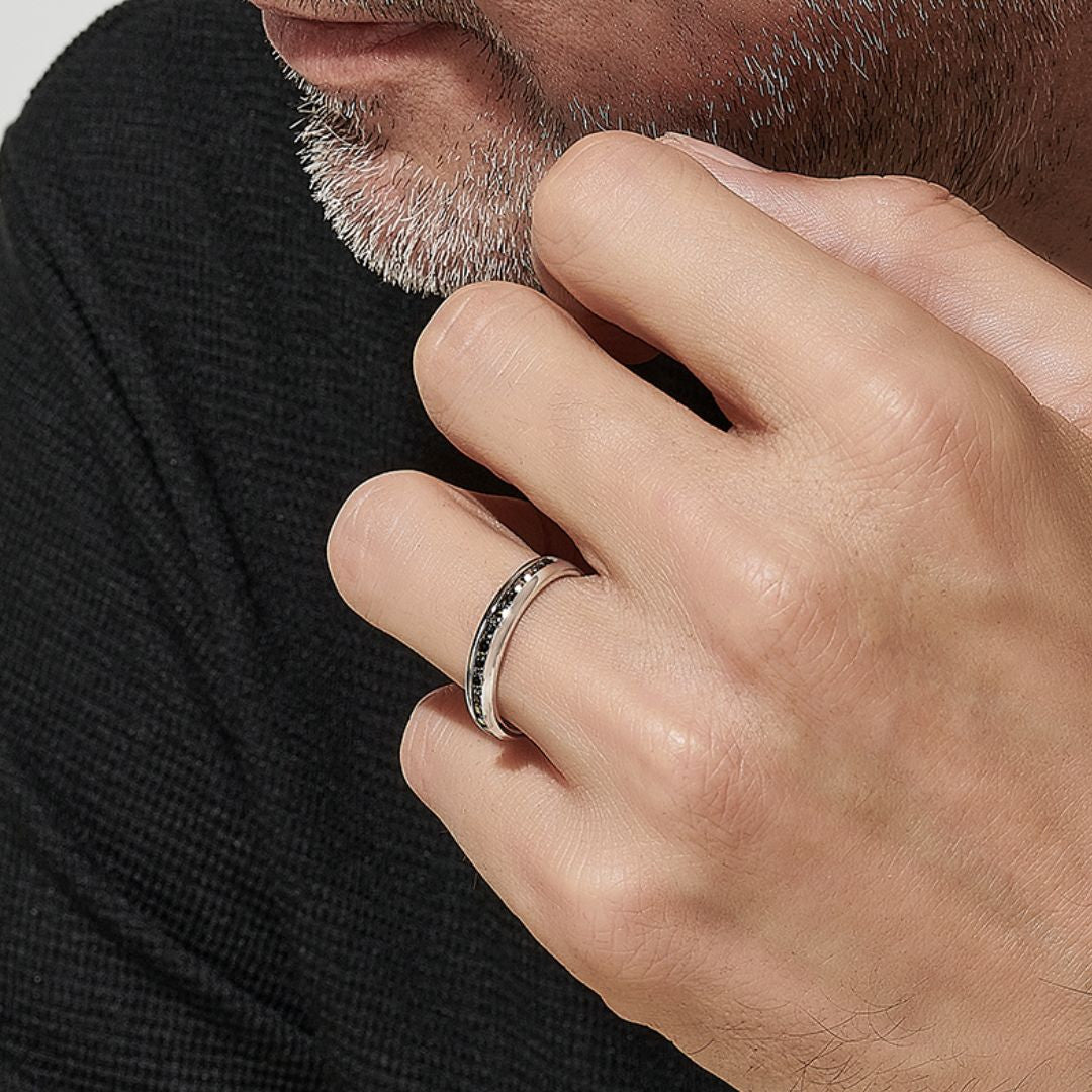 Ruban Pellegrin 1840Alliance, or blanc, diamants noirs - SFM