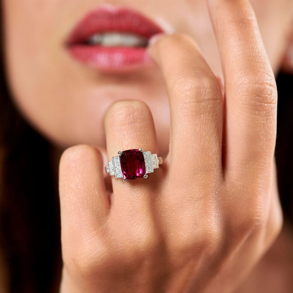BabyloneBague, or blanc, rubellite taille antique, diamants taille princesse - PF