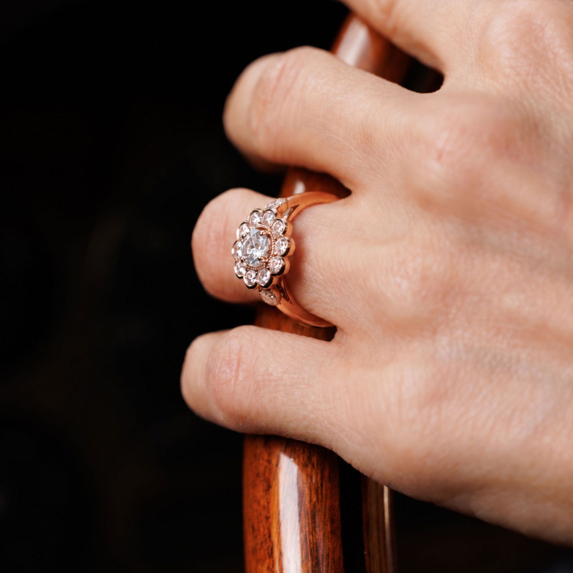 PompadourSolitaire, or rose, diamant taille brillant, diamants - PF