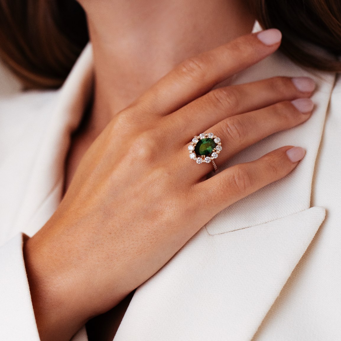 DianaBague, or rose, saphir vert, diamants - PF