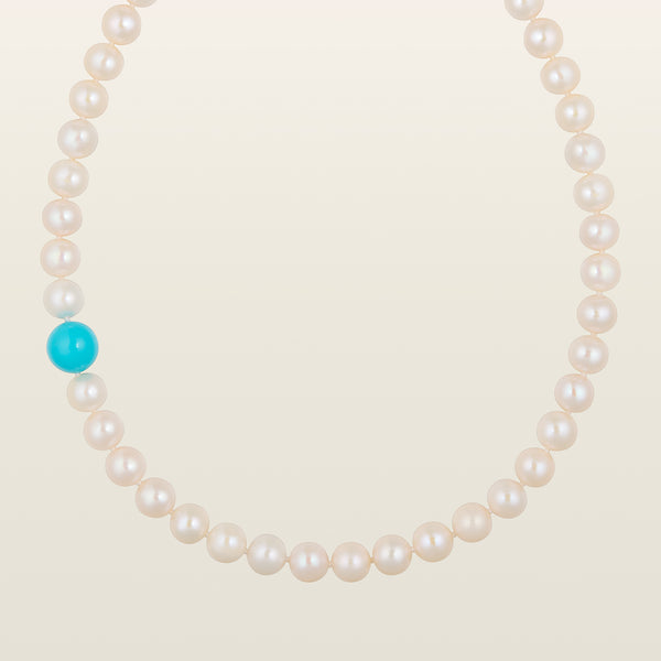 Collier de perles et turquoiseCollier, perles eau douce, turquoise  - Pellegrin