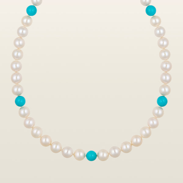 Collier perles et turquoisesCollier, perles eau douce, turquoises , or - Pellegrin