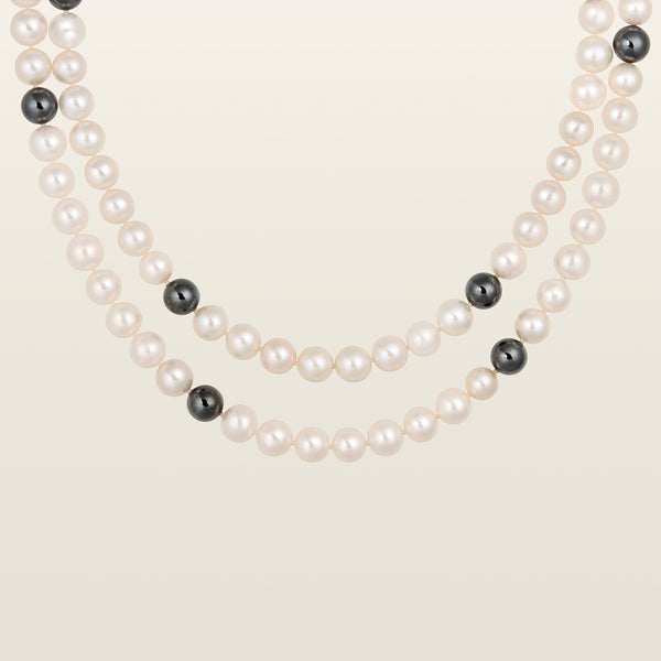 Collier perles et hématitesSautoir, perles eau douce, hématites, or  - Pellegrin