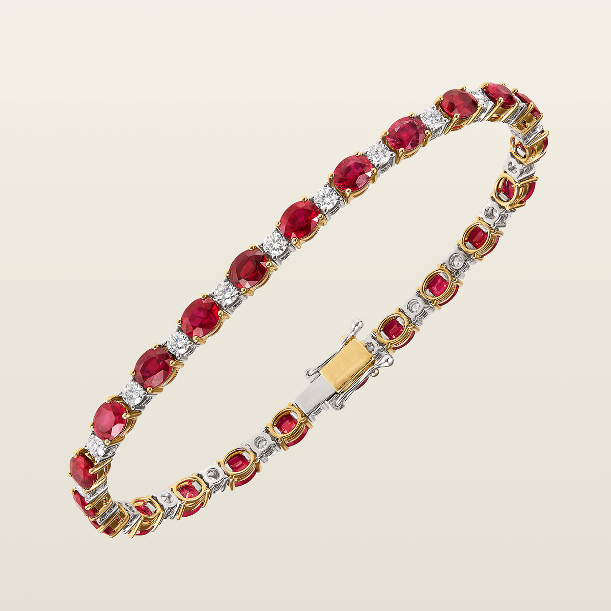 Bracelet Rivière rubis et diamants, rubis taille ovale alternés avec des diamants brillant