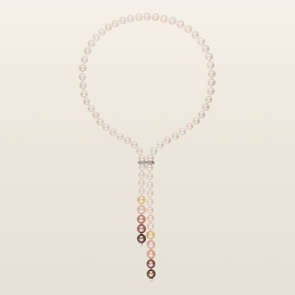 Cravate perles eau douceCollier cravate or blanc perles et diamants - LP