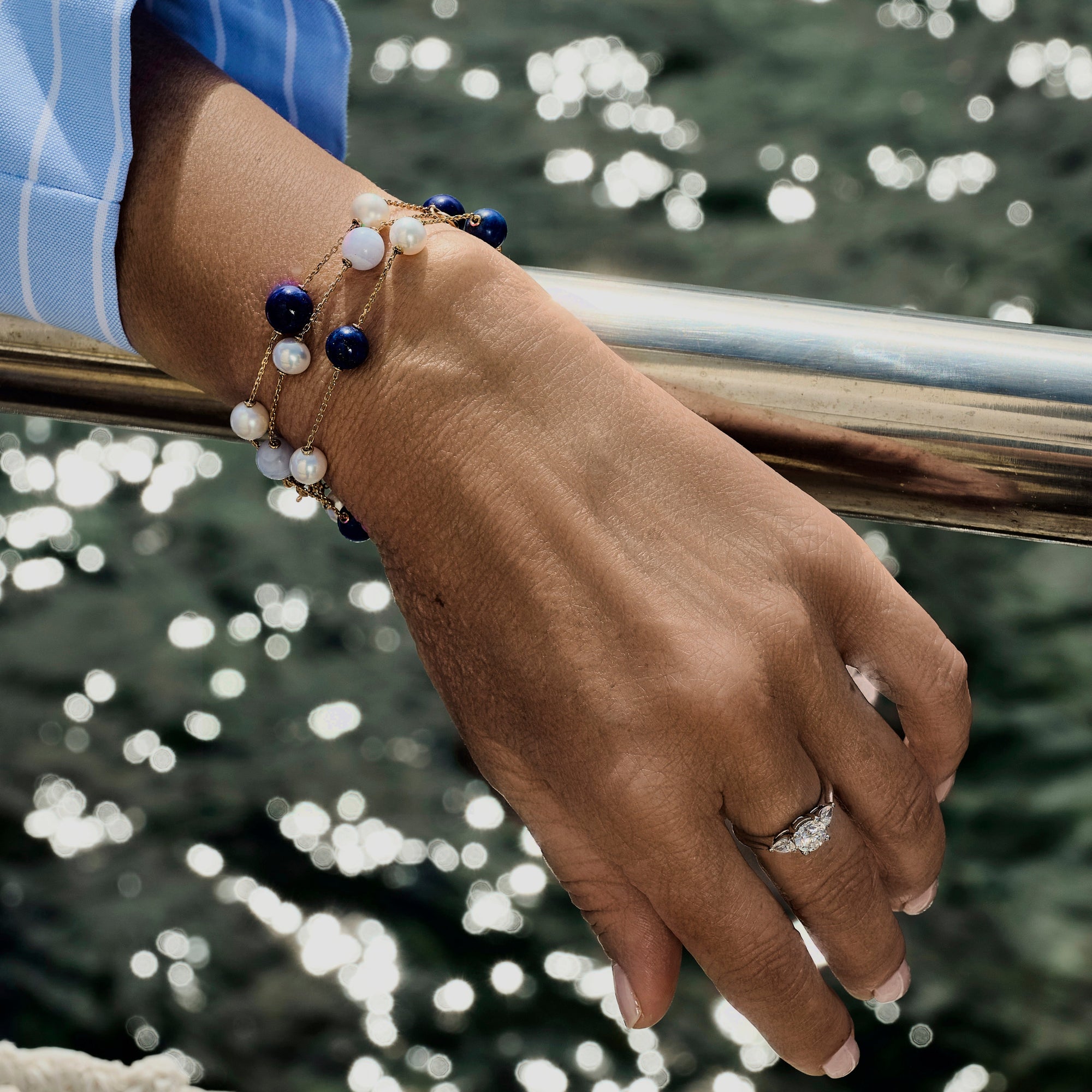 Bracelet perles eau douce & calcédoine