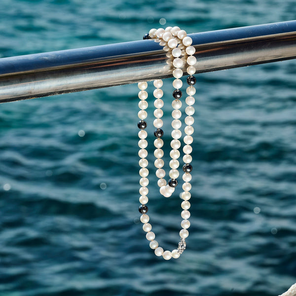 Collier perles et hématitesSautoir, perles eau douce, hématites, or  - Pellegrin