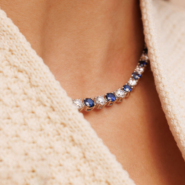 Rivière BleuetCollier rivière or blanc saphirs et diamants - MID