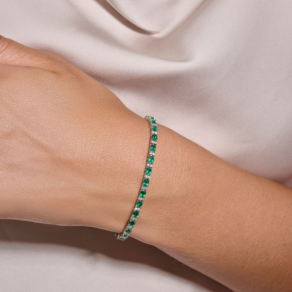 Rivière émeraudes et diamantsBracelet or blanc émeraudes et diamants - MID